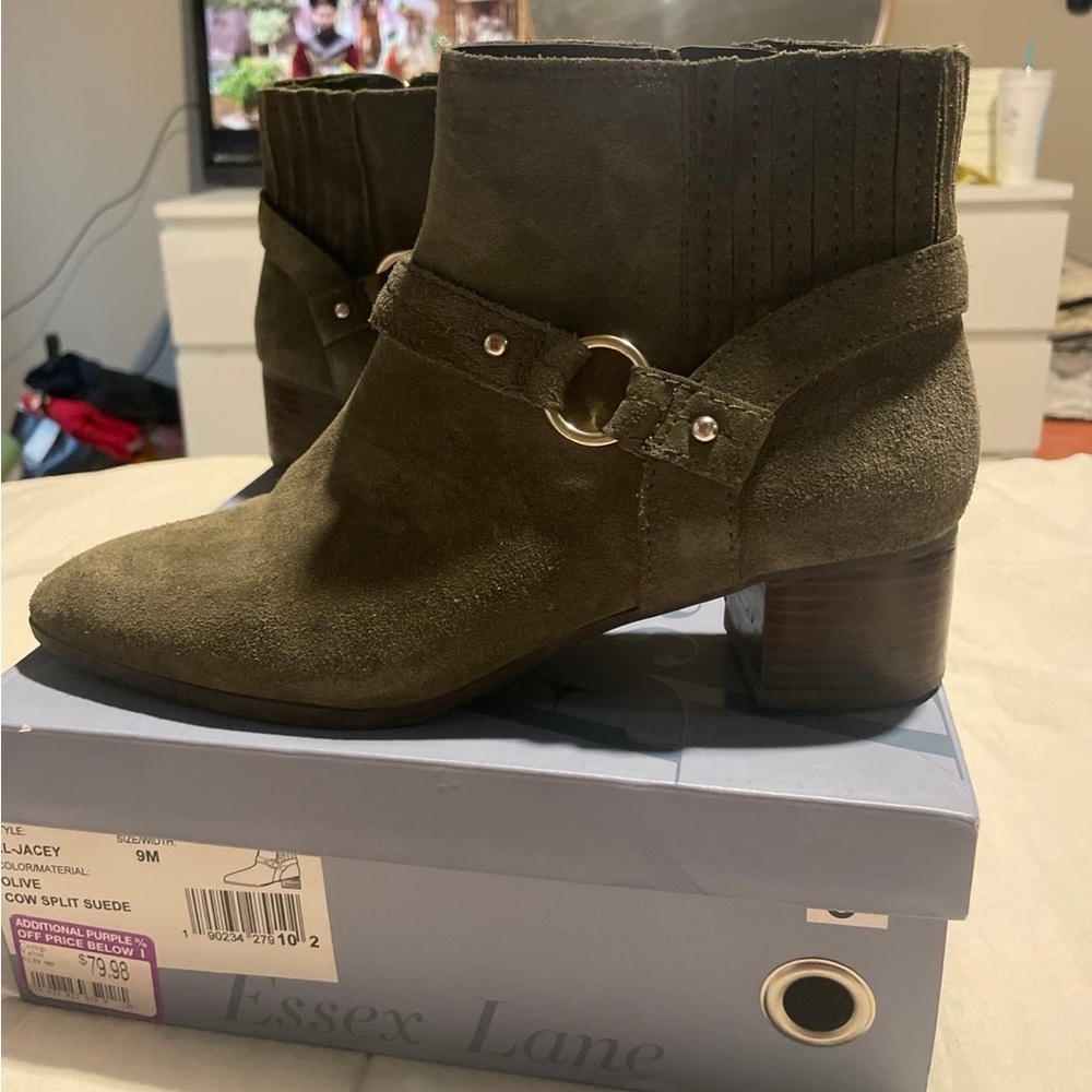 Olive Green Suede Ankle Booties